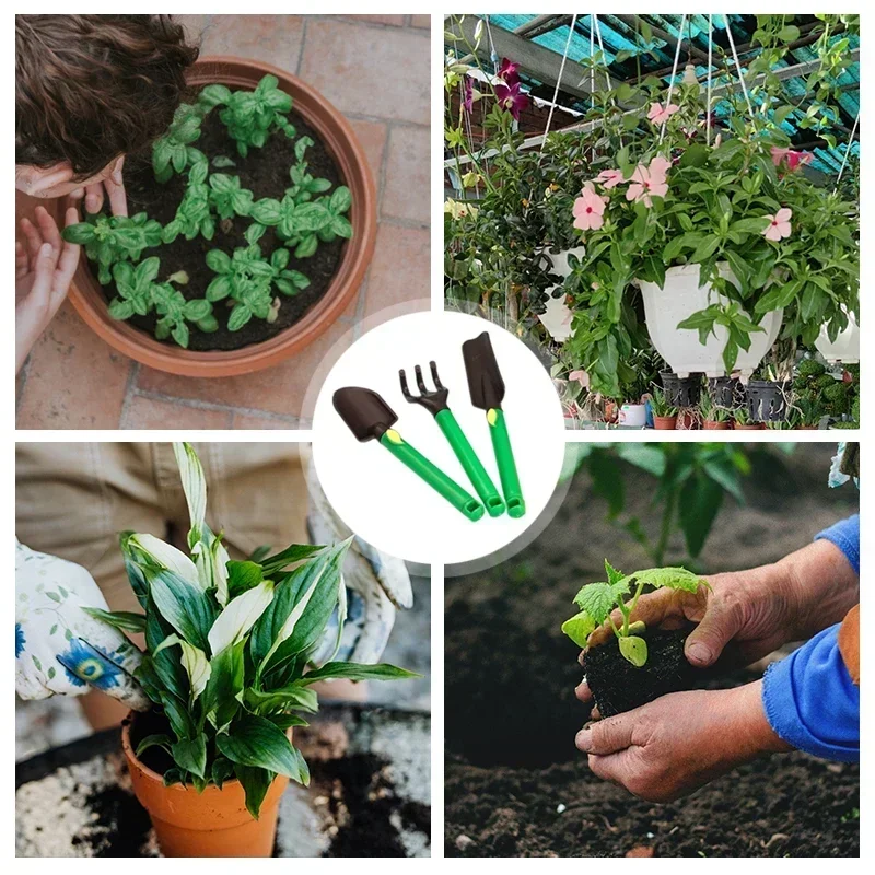 3 pezzi Kit di attrezzi da giardinaggio per bambini strumenti da giardinaggio sicuri in plastica/legno pala succulenta che pianta il giocattolo di sicurezza del rastrello della pala del fiore