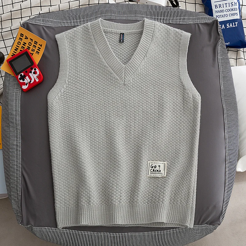 Men's Casual Sweater Vest Sleeveless V-Neck  Sweater Vest Fashion Campus Pullovers Classic Fit Tank Tops