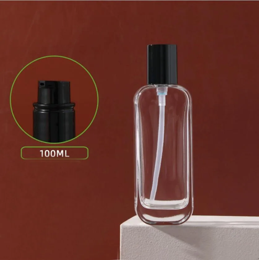 100ml透明ガラスボトル白黒ポンプ美容液/ローション/乳液/ファンデーション/エッセンス化粧水スキンケア化粧品包装