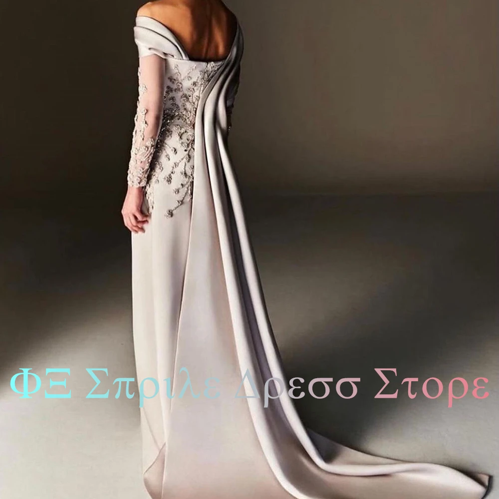 CustomizedCustomized Exquisite and Temperament Off the Shoulder Lace Evening Dresses Modern Zipper Back A-Line Watteau Train Par image 4