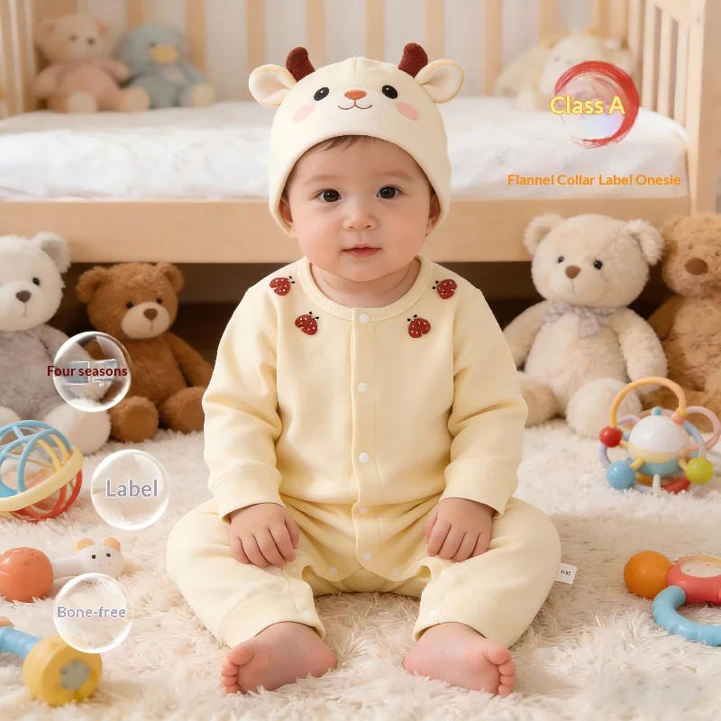 Spring Autumn Baby Romper Long Sleeve Fleece Lined Warm All Seasons Onesie for Crawling Toddler Comfortable Home Wear