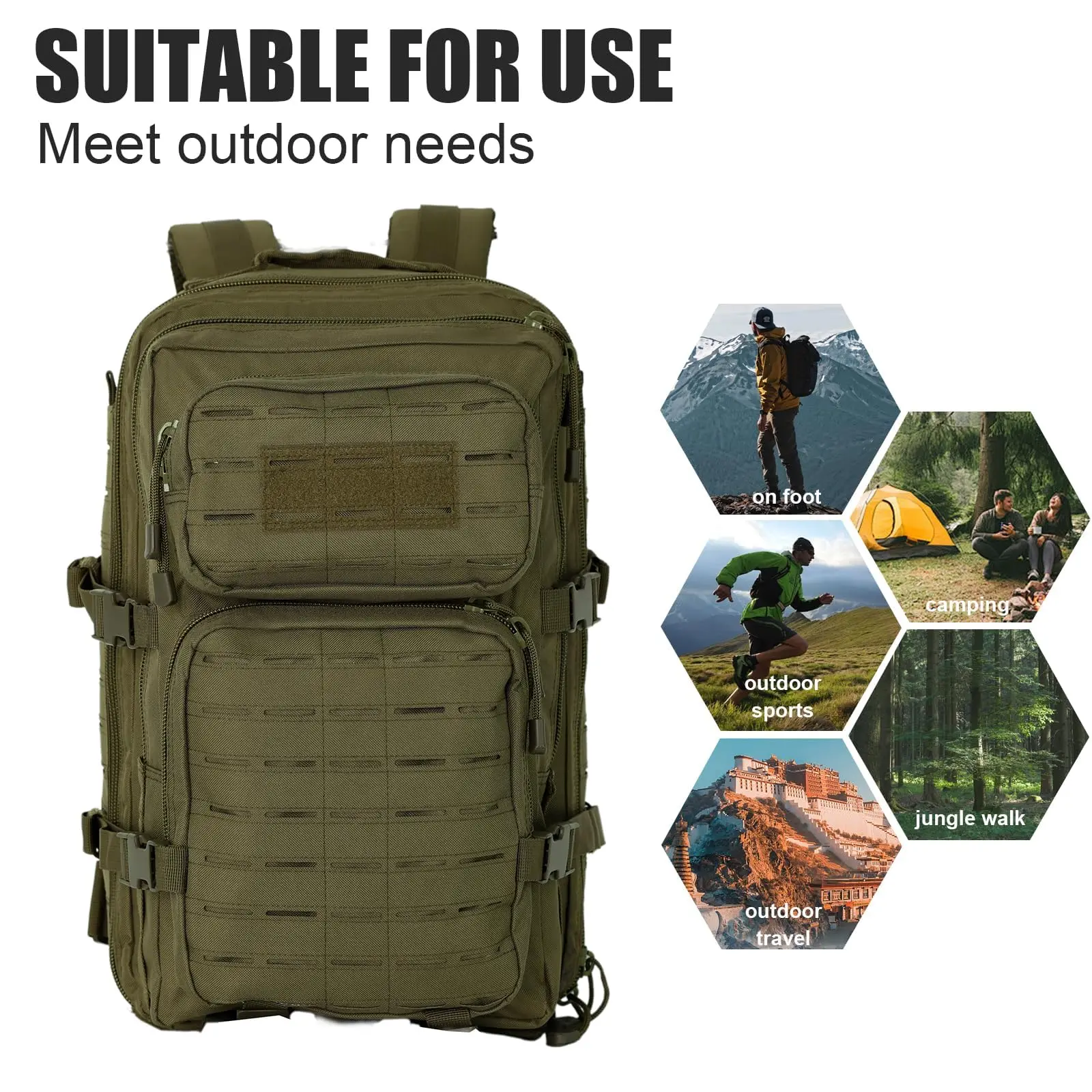 

40L Tactical Backpack Camouflage Multifunctional Military Molle Bug Out Bag For Outdoor Sports Hunting Camping Mountaineering