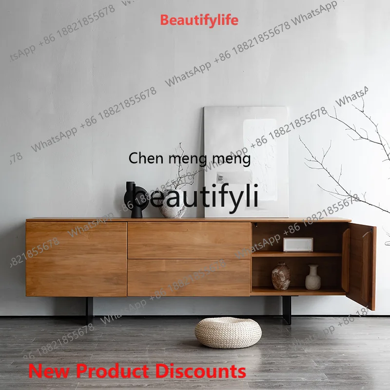 2003 Nordic Modern Light Luxury Solid Wood TV Cabinet Vintage Hand-Carved Teak TV Stand