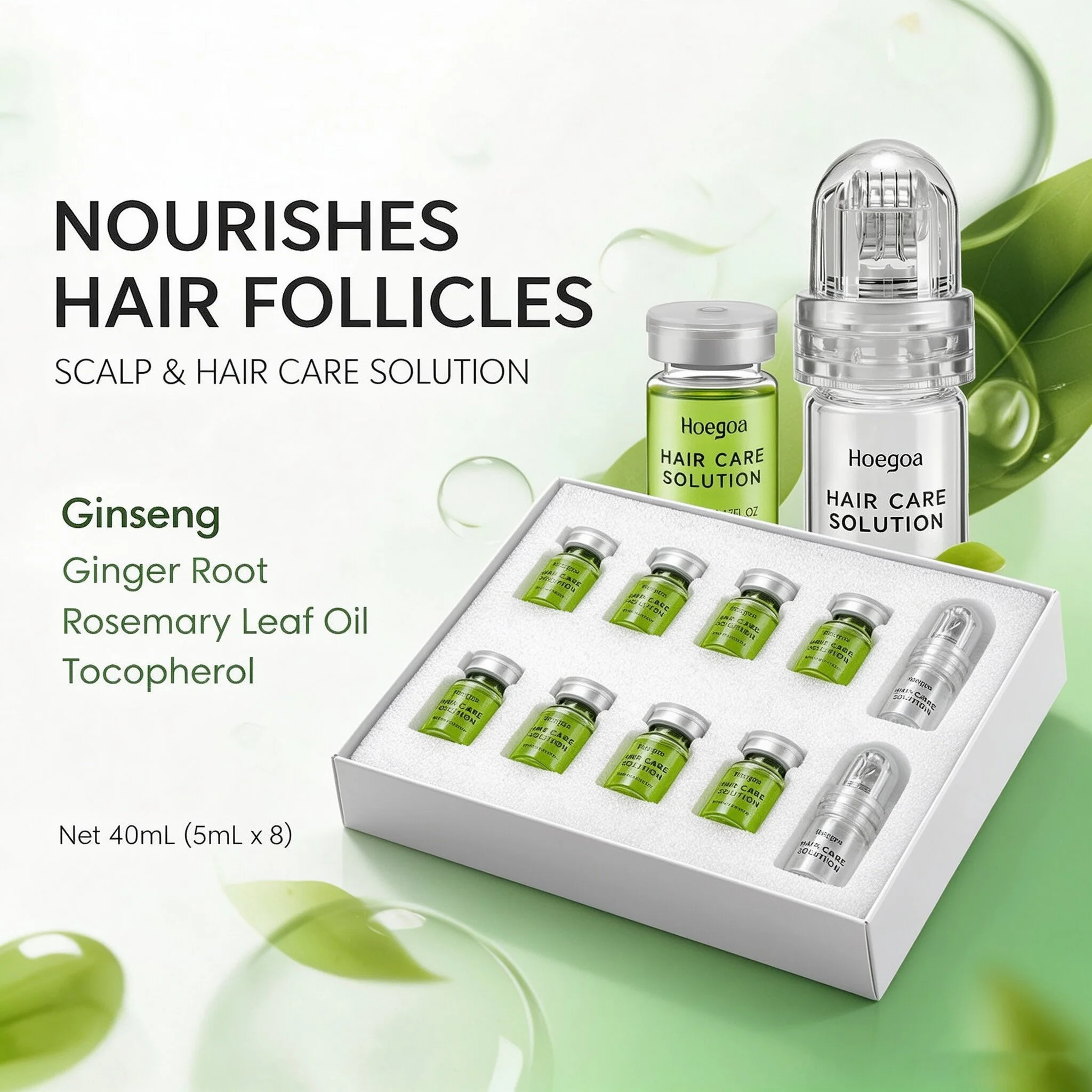 0.25mm Scalp Micro‑Needle Roller Set with 8×5ml Ampoules Nourish Follicles Reduce Loss & Breakage Boost Scalp Density