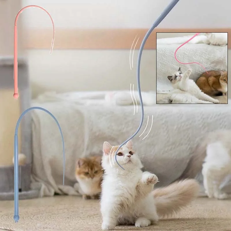 Gato teaser vara brinquedo interativo silicone simulado mouse cauda gatinho brinquedo treinamento durável provocando gato brinquedo suprimentos