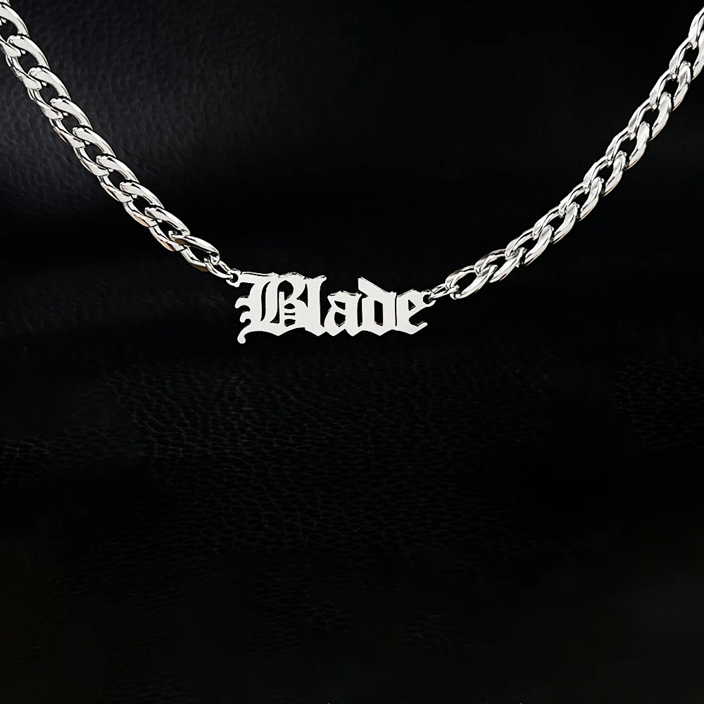 GUILING Hip Hop Cuban Chain Name Plate Pendant Custom Men Silver Necklace Stainless Steel Jewelry Personalized Gift for My Man