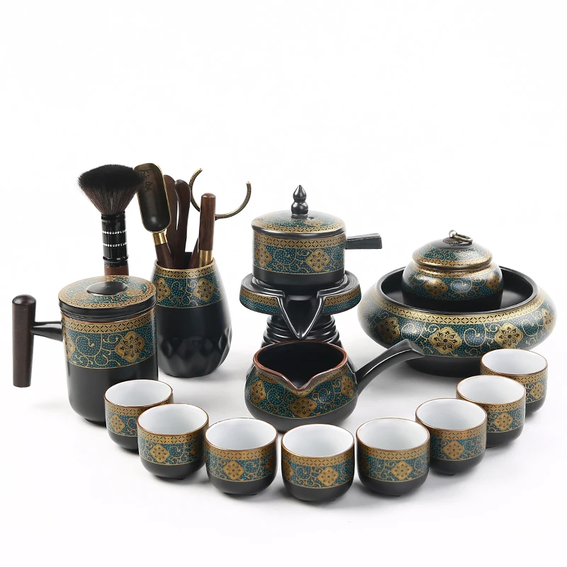 

Ceramic Kungfu Tea Set Chinese Ceramic Kungfu Tea Set,Semi-Automatic Stone Mill Teapot with Strainer