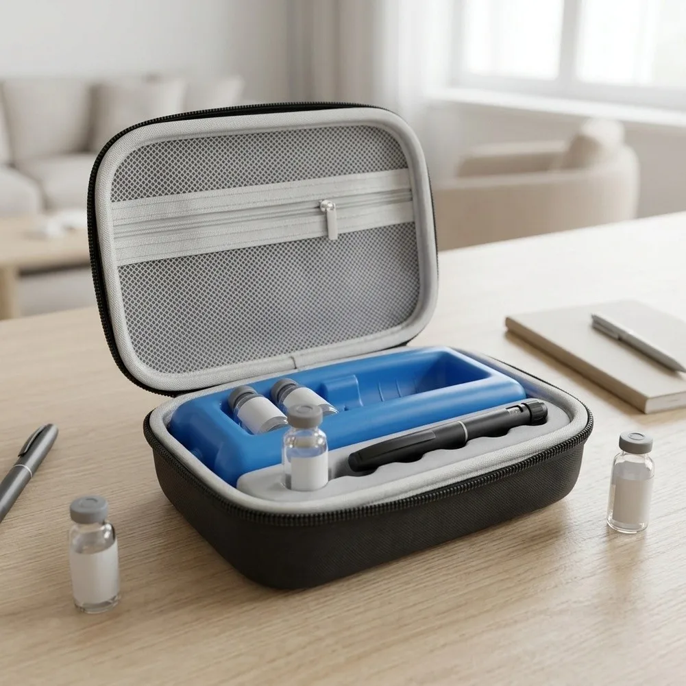 Portable Insulin Cooler for 10ml For Vials with 6 Slots and Ice Pack EVA Travel Storage Case Black 20x12x6.5cm