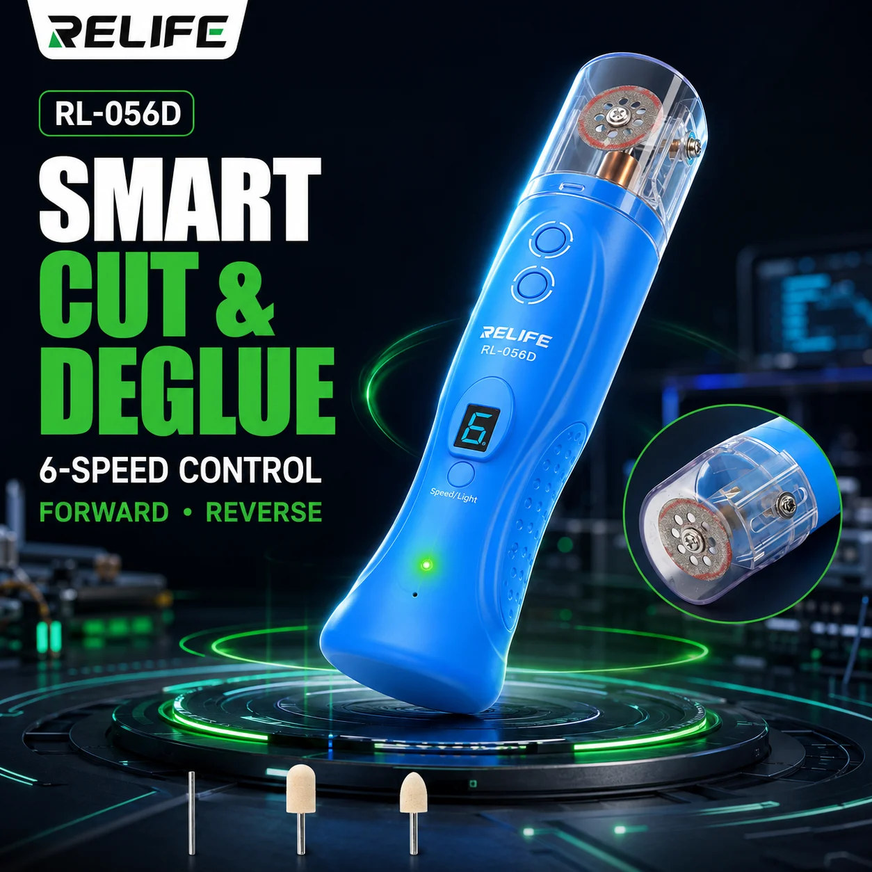 RELIFE RL-056D Smart Electric Glue Remover Cutter 6-Speed Type-C Rechargeable Cutting Degumming Tool for LCD Phone Screen Repair