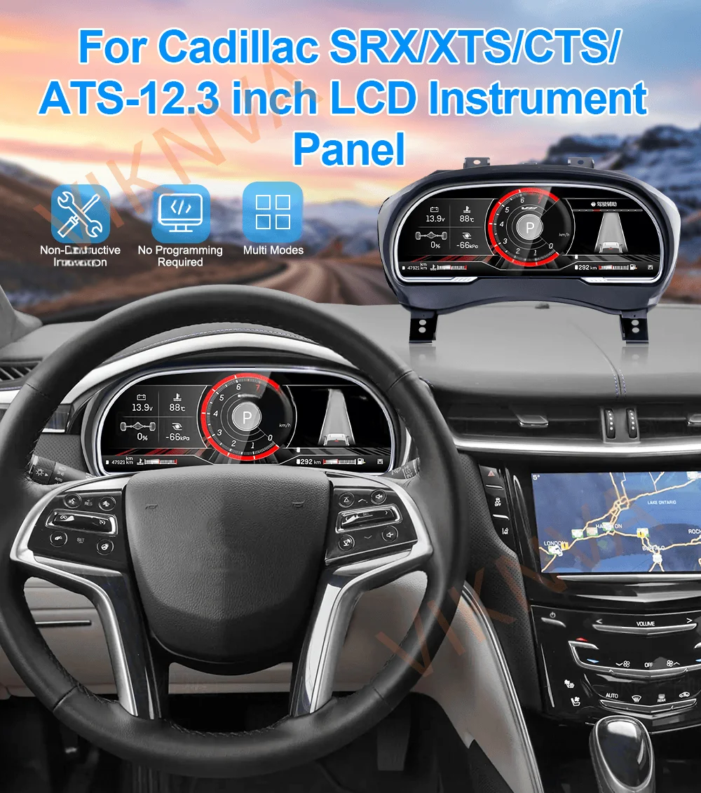 For Cadillac ATS 2014-2017 LCD Digital Dashboard Carplay Speedometer Instrument Panel Virtual Cockpit Tachometer Clock