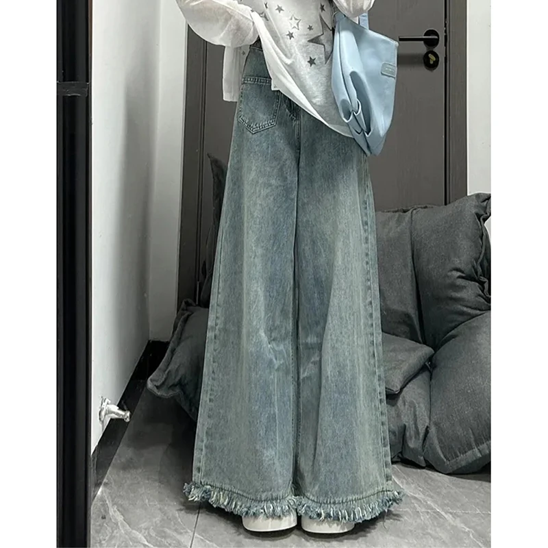 

Flared Jeans Women Vintage Loose Casual Lazy Harajuku Wide-Leg Pants Fashion High Waist Full Lenght Female Y2K Trousers