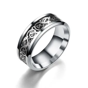 Klassischer schwarzer Wolfram keltischer Drachenring für Männer, Edelstahl, rote Kohlefaser, Bandhochzeit, Mode, 8mm 10 Hauptverkäufe Celtic Accessoires - №1