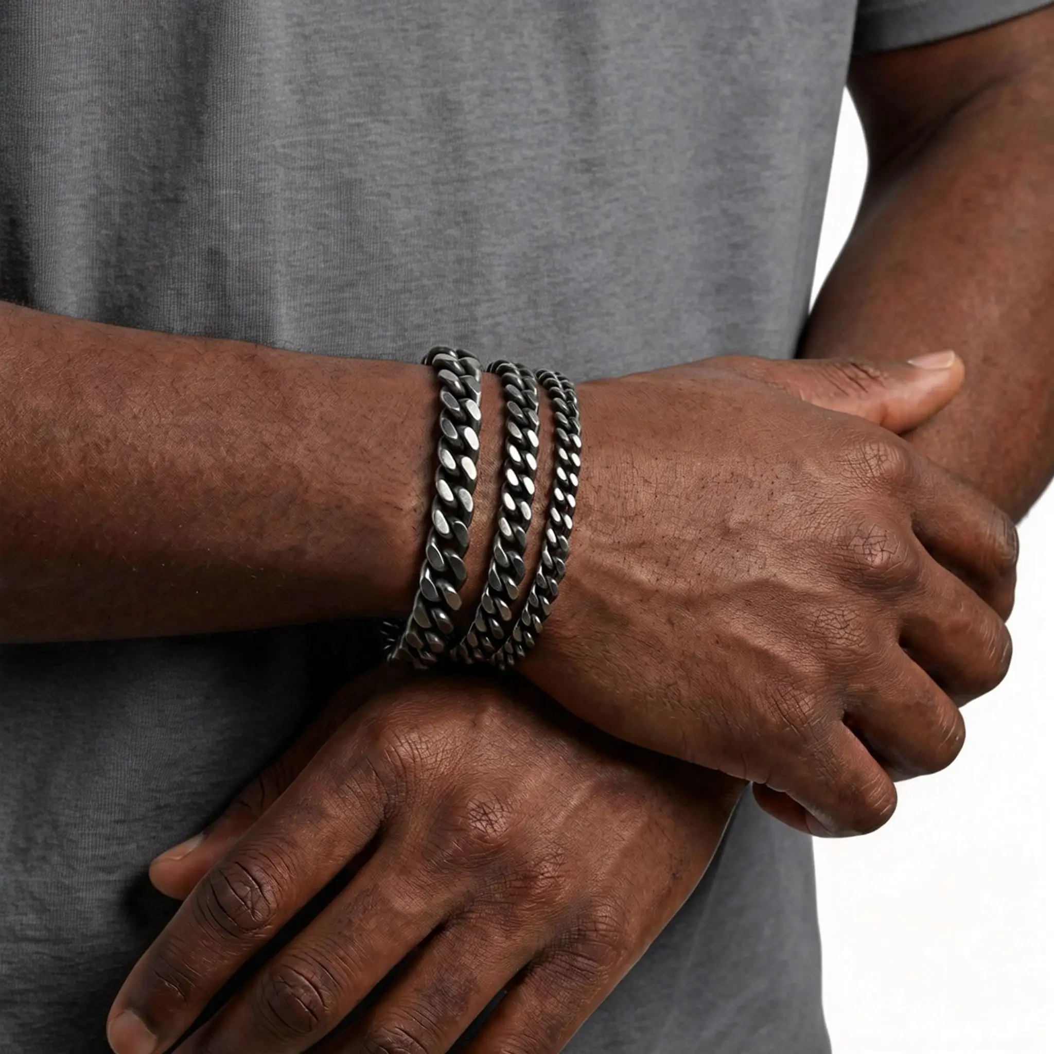 Retro Cuban Chain Bracelets for Men,Vintage Antique Stainless Steel Curb Dome Link Wristband,Rock Punk Stylish Jewelry Gifts