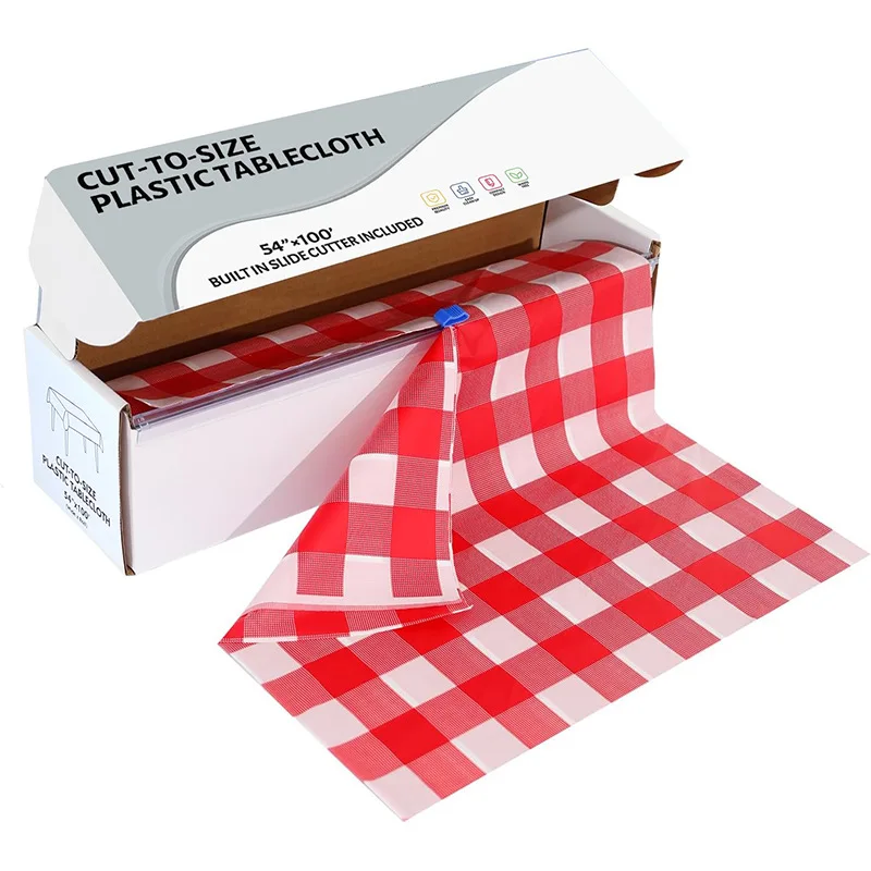 Plastic Tablecloth Roll - 54in x 100 Ft. Checkered Table Cloths for Parties - Disposable Tablecloth for Rectangle & Round