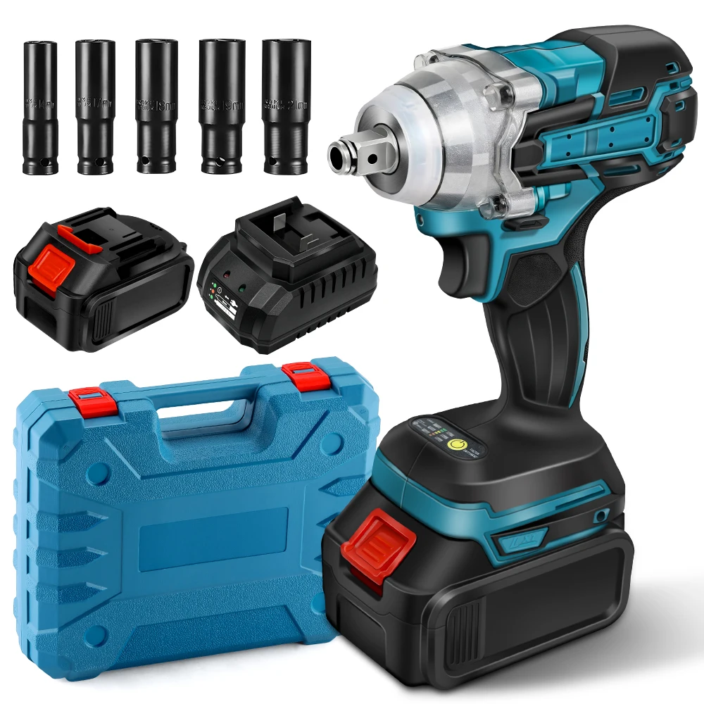 21V Cordless Impact Wrench Set , Lithium Battery Brushless High Torque Impact for Home Car Tires Truck Mower