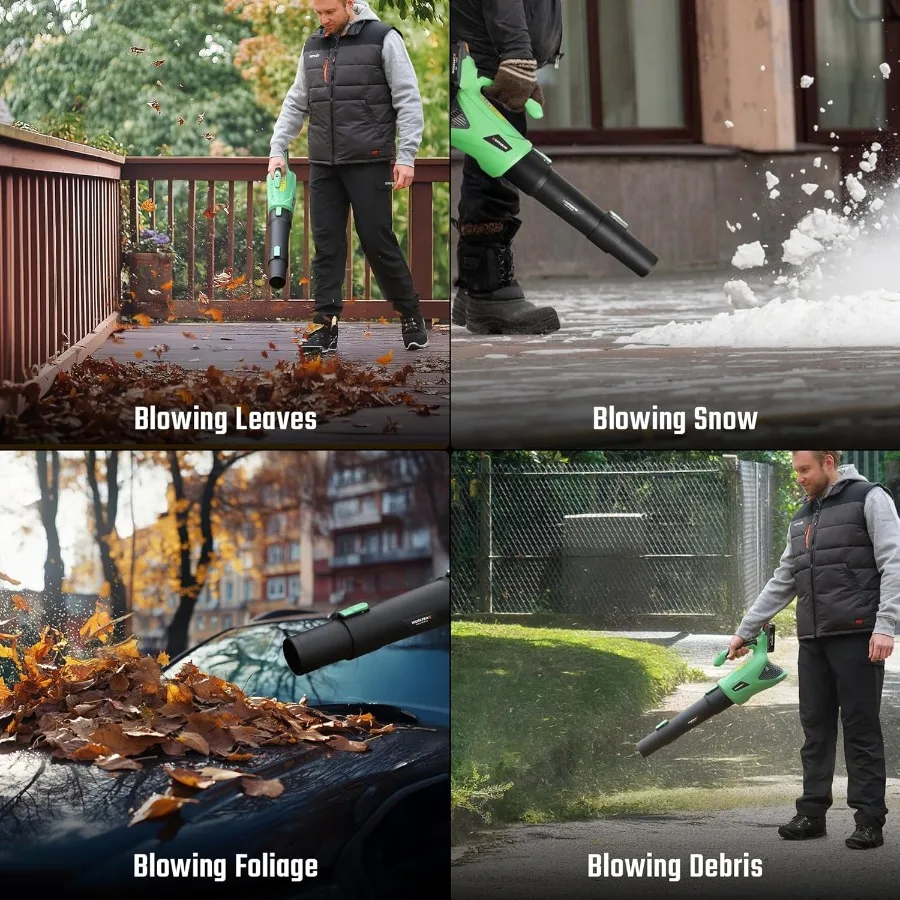 منفاخ أوراق كهربائي لاسلكي 20 فولت مع بطارية شحن من النوع 4.0 أمبير في الساعة للعناية بالعشب الفعالة وتنظيف الفناء وإزالة الغبار