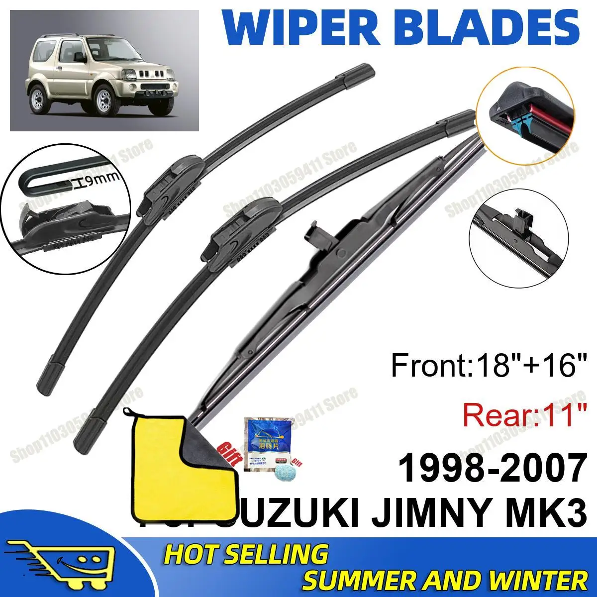 

3PCS For SUZUKI JIMNY MK3 1998-2007 18" + 16"+ 11" Front Rear Wiper Blades Set Windshield Windscreen Car Accessories