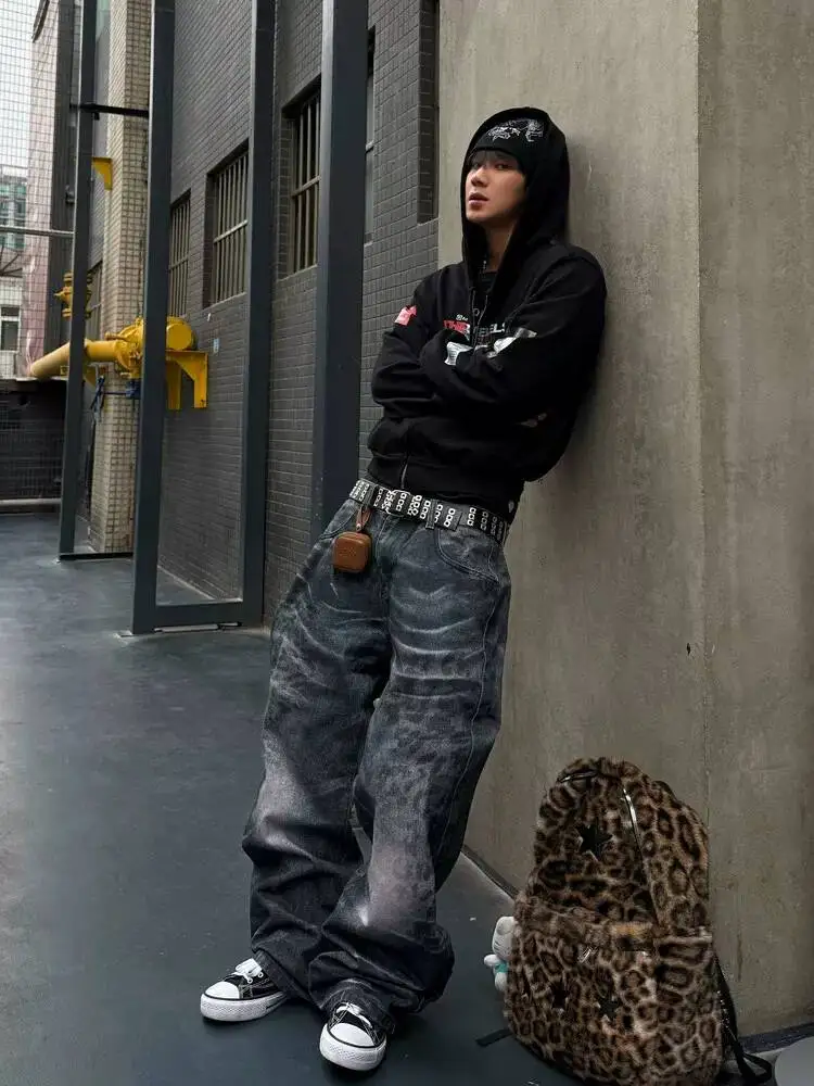 Unisex Jeans 2026 New Men's Leopard Print 3D Printed Vintage Water Ripple Pattern Jeans American Pants Stylish Design Trousers