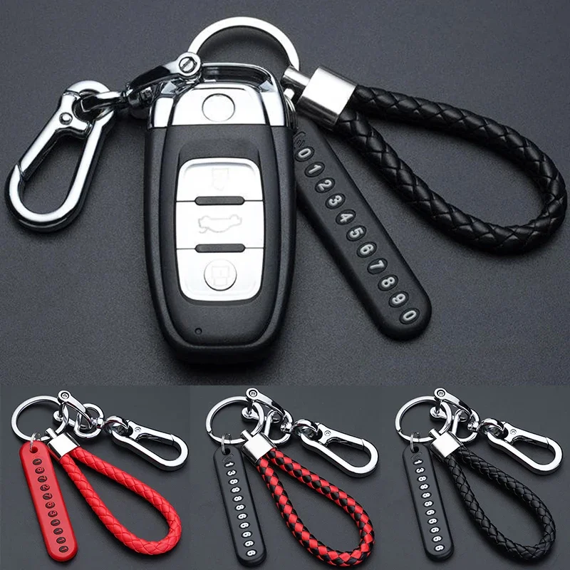 

Anti-Lost Keychain with Phone Number Strip Stainless Steel Car Keyfob Weave Rope Pendant Key Holder KeyRing for Men Women Gifts