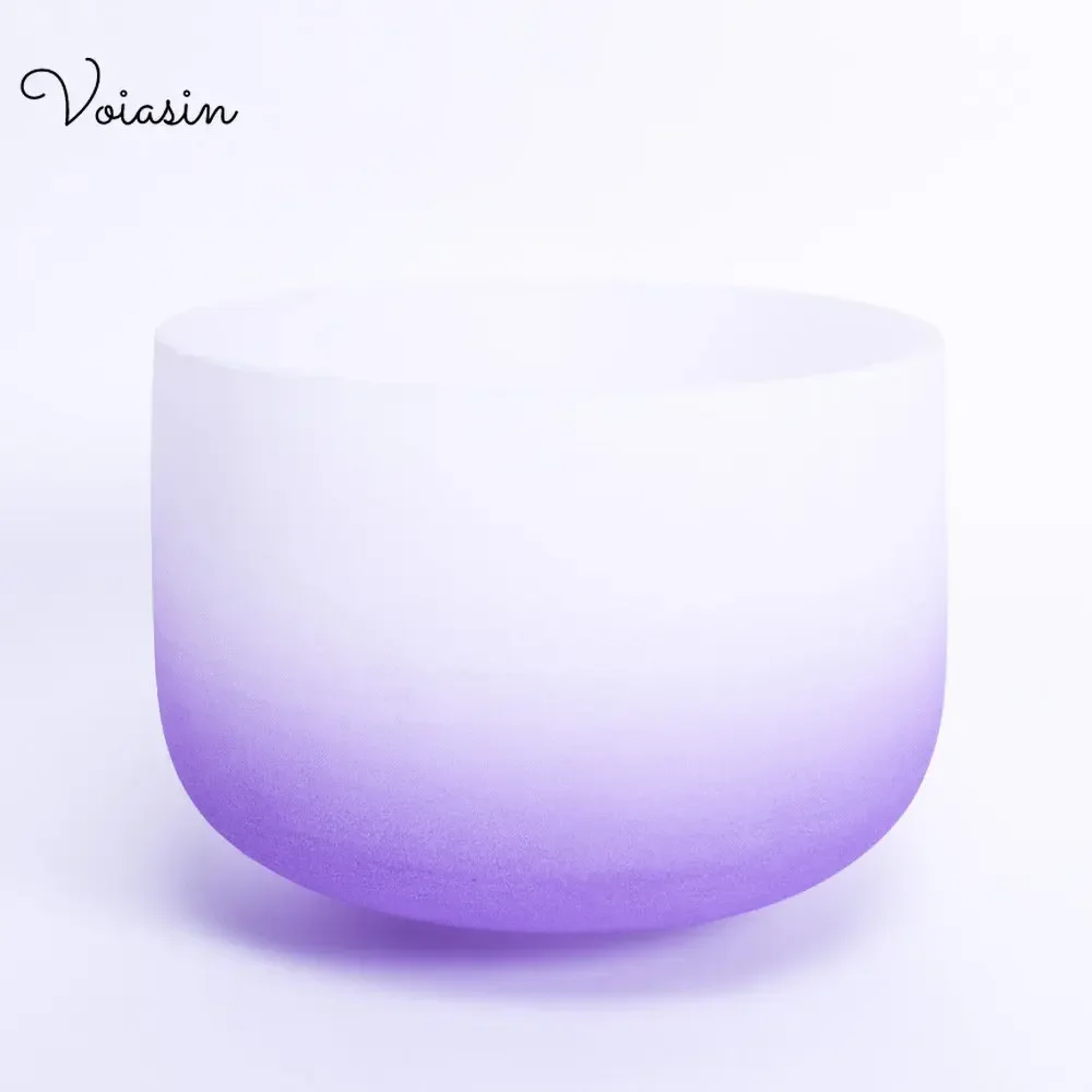 8-12inch Purple Gradient Quartz Frosted Crystal Singing Bowl, Profession Meditation, Voiasin Bowls with Mallet and O-Ring Set