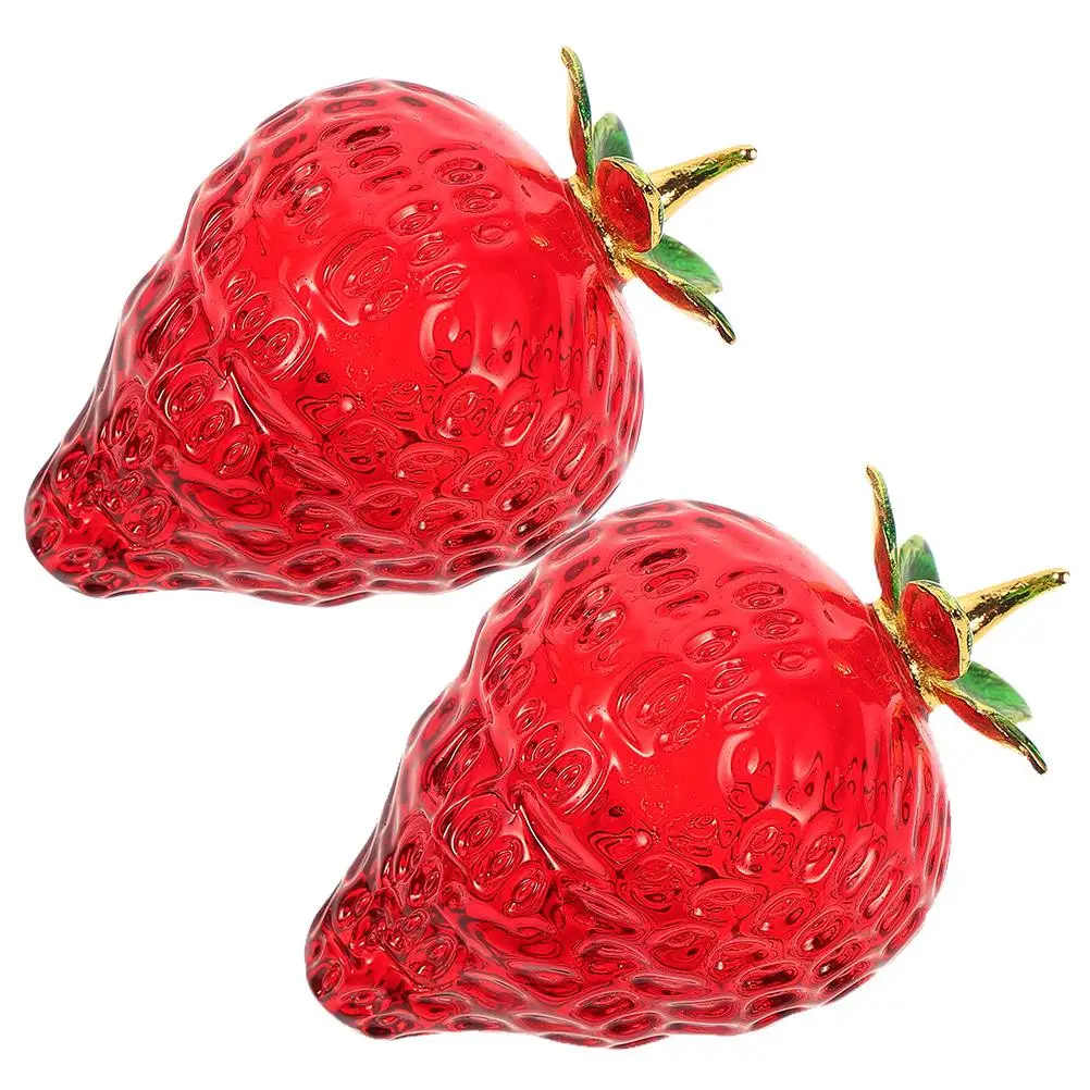 2 Pcs Crystal Strawberry Fruit House Desktop Ornaments Decor Centerpiece European Style