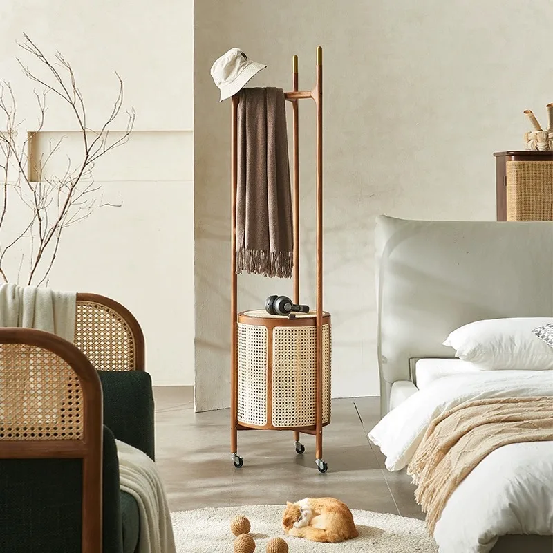 Hanging hanger Floor-to-ceiling bedroom door Solid wood hanger Household ash wood removable dirty clothes basket Rattan coat rac