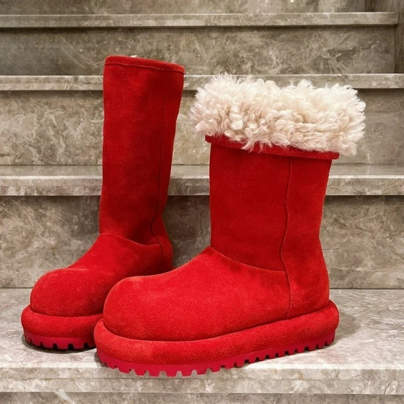 Cuffed Snow Boots Women's Round Toe Two-Wear Fleece Warm Soft Sole Non-Slip Mid-Slip Cotton Shoes