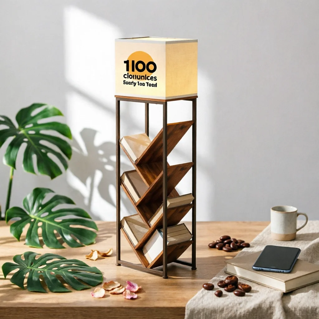 Bookshelf Lamp Angled Shelves Slanted Shelf Bookcase Book Vertical Unit 3 Color Temperature Home Furniture LED Lights