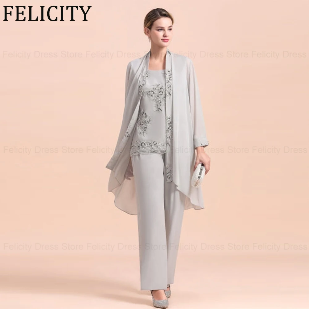 

FELICITY Chiffon Jumpsuit Mother of the Bride Dress 2024 Elegant Wedding Guest Dresses Pantsuit Applique Long Party Evening Gown