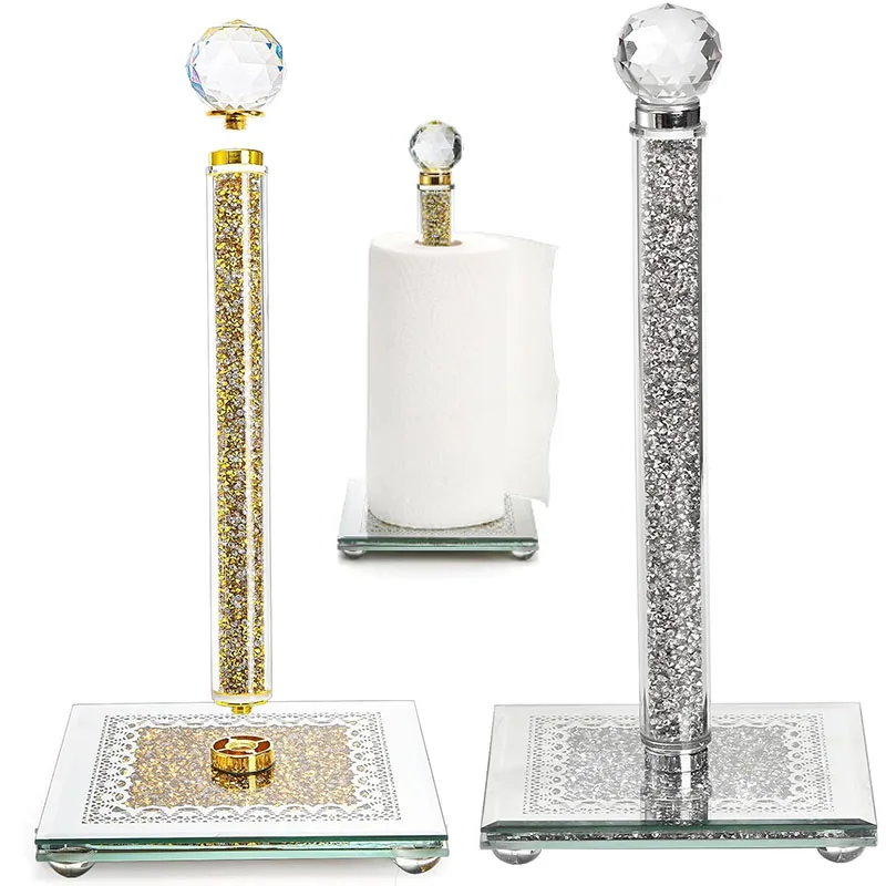 

Держатель для бумажных полотенец, настольная подставка для рулонов, наполненная блестящими кристаллами, измельченными бриллиантами для дома, кухни, ванной комнаты, планшета