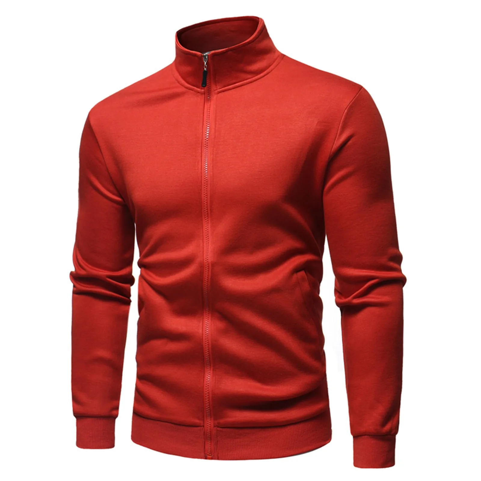 Men'S Fleece Jacket Soft Warmth Windproof Full Zip Casual Solid Color Long Sleeve Coat Stand Slim Hoodie Medium Fleece Pullover