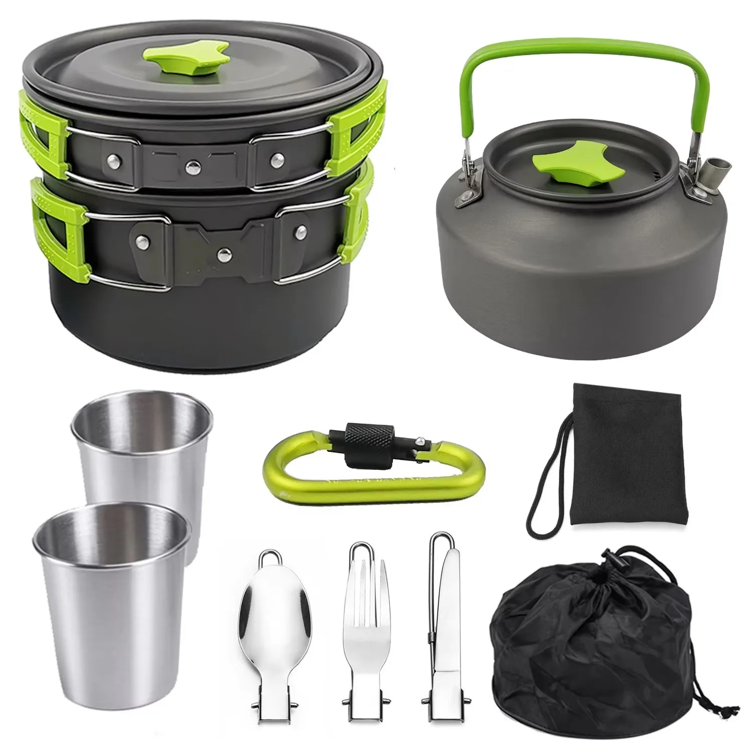 Camping Cooking Set Camping Cookware Travel Tableware Outdoor Picnic Set Teapot for 2-3 Peaple Non-stick Pots Assorted Sets