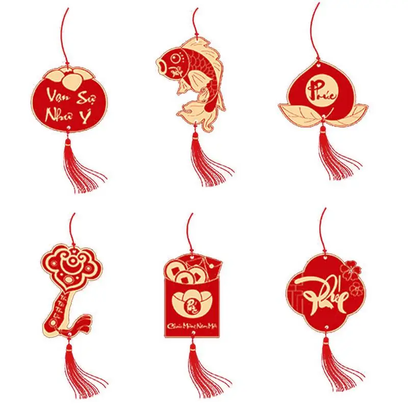 Set Of 6 Lucky Bonsai Pendants 2025 Vietnamese New Year Ornaments Decorative Fortune Bringing Decor With Rope