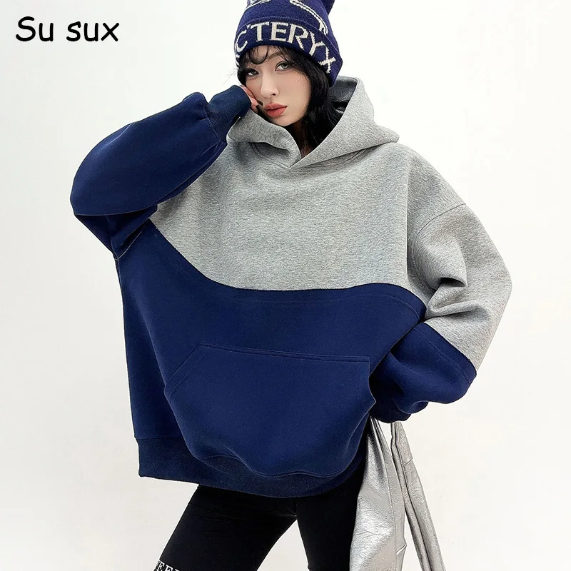 

Женские повседневные свитшоты оверсайз в стиле пэчворк на весну-осень 2026, одежда Y2K, свободные пуловеры, топы, верхняя одежда для женщин с обхватом груди 140 см