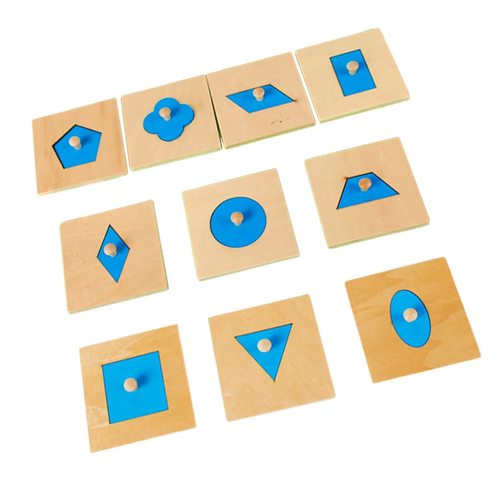 10pcs Math Toys Wood Geometry Shape Insets Early Childhood Education Preschool Training Kids Toys Geometry Puzzles