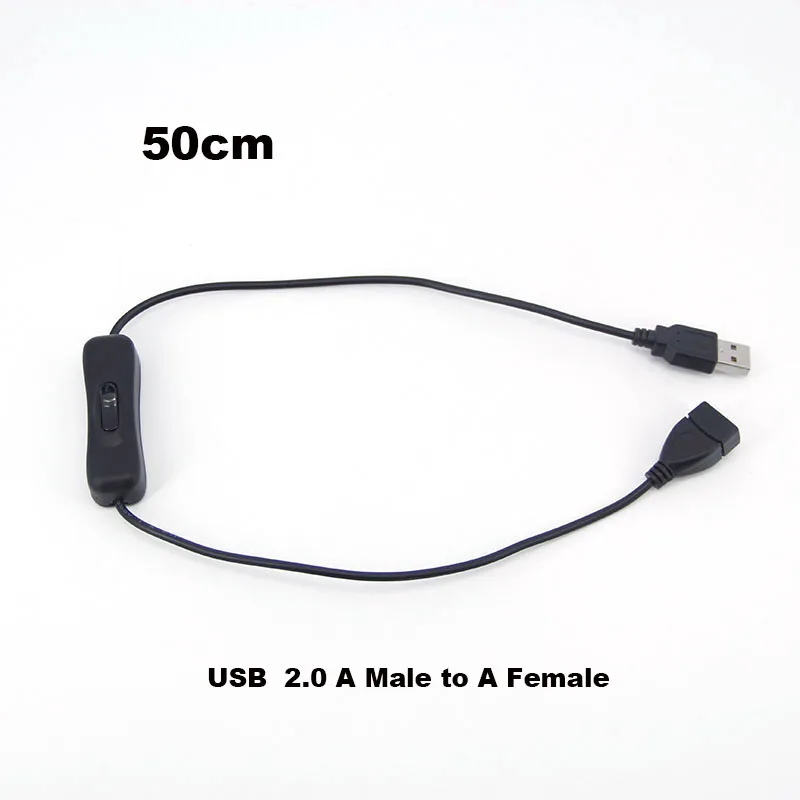 USB 50cm 2.0 A Male to A Female Extension power charging extension Black Cable 304 Switch button ON OFF Cable W28