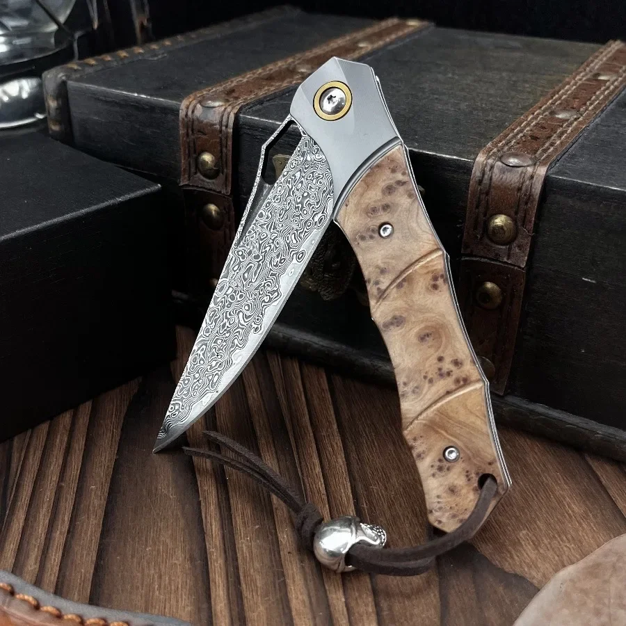 

Тактический складной нож с дамасским лезвием, белая деревянная ручка, высокая твердость и острасть, подходит для кемпинга, мужские подарки