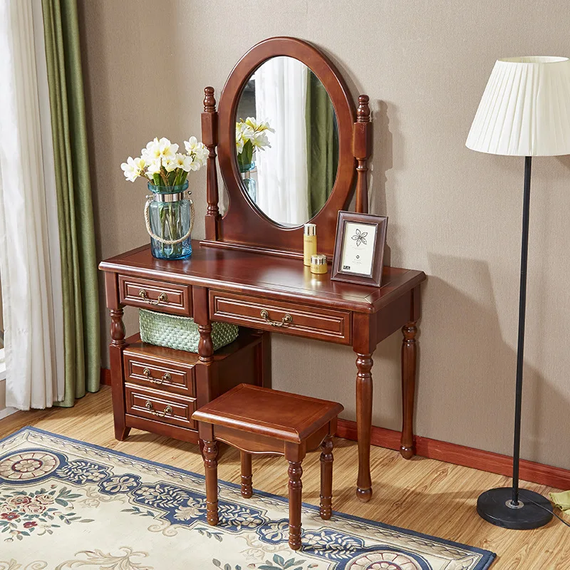 ul- 2026 Modern Solid Wood Dresser American European Style Four Drawers Stool Mirror Bedroom Nightstand Ivory White Makeup-