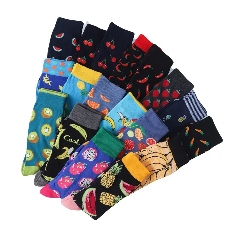 Trend cotton fruit mid-tube socks personality tide brand color men\'s and women\'s fashion sports skateboard socks