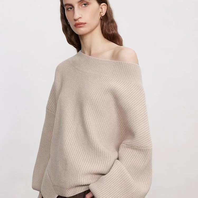 High end plus size 100% pure wool sweater knit Zhao Lusi's same style apricot irregular design