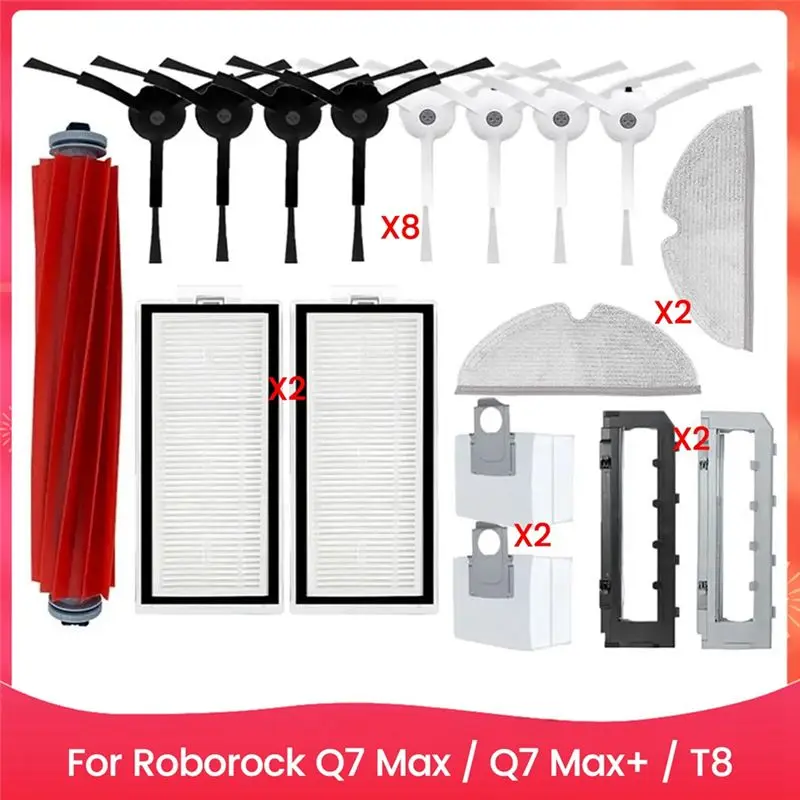 For Roborock Q7 Max / Q7 Max+ / T8 Dust Bag Hepa Filter Accessories Main Side Brush Mop Cloth Robot Vacuum Cleaner Parts
