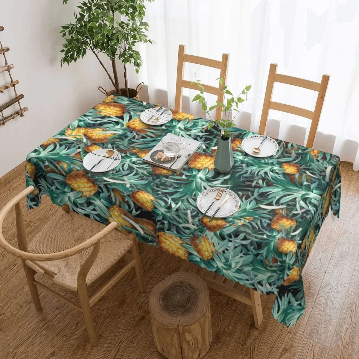 Custom Rectangular Tropical Fruits Pineapple Pattern Tablecloth Fit 40