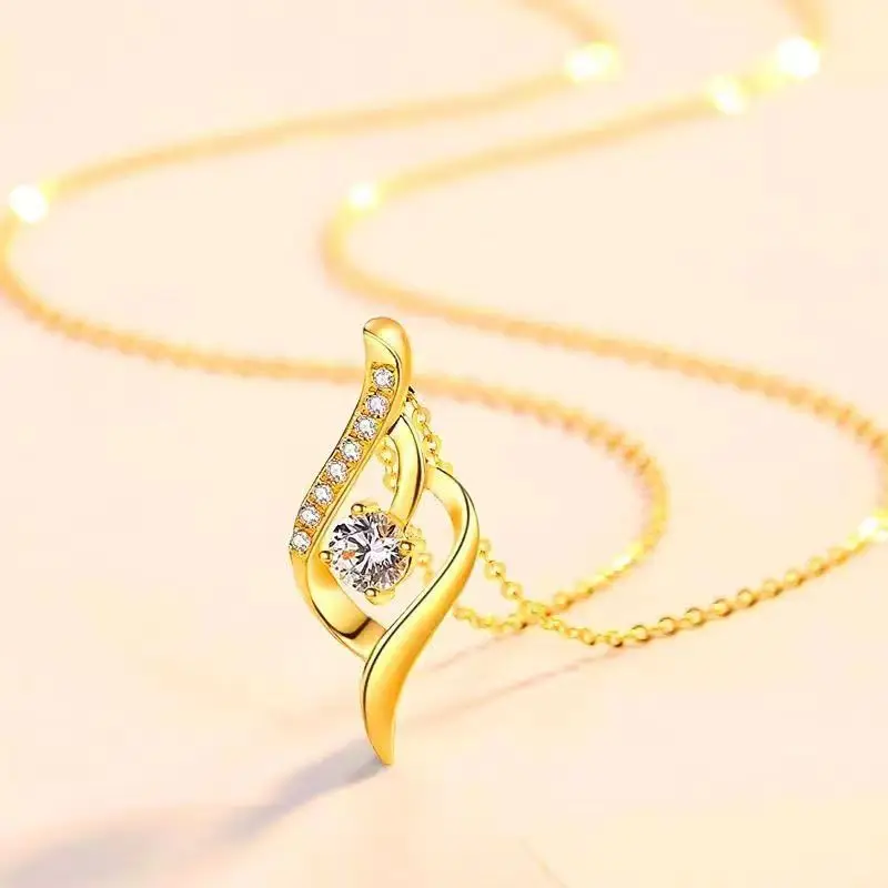 24k real gold diamond heart necklace fashion new pendant AU999 gold jewelry pure gold necklace metal stamp