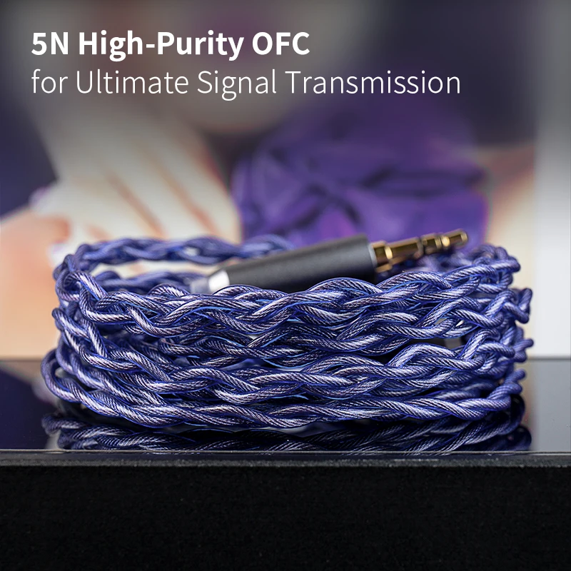 KBEAR Neon Earphone Cable 4 Core 5N High-Purity OFC HiFi Headphone Upgraded Wire 3.5mm/4.5mm for