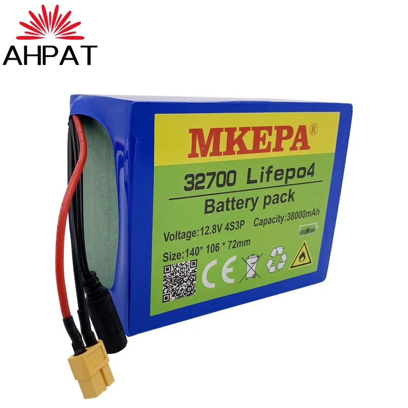 12.8V 38A Lifepo4 battery pack 4S3P 32700 built-in 40A same port charge and discharge balance BMS 12V power supply