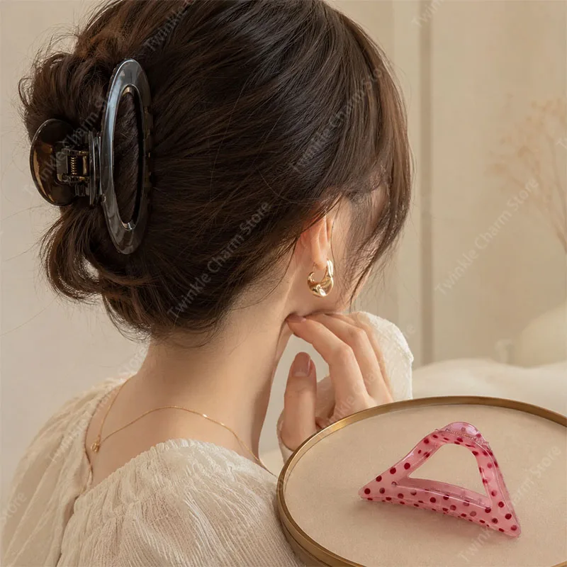 Sweet Cool Raspberry Polka Dot Hair Claw Clip Large Oval Hollow Claw for Women Elegant Minimalist Hair Clip Заколки Для Волос