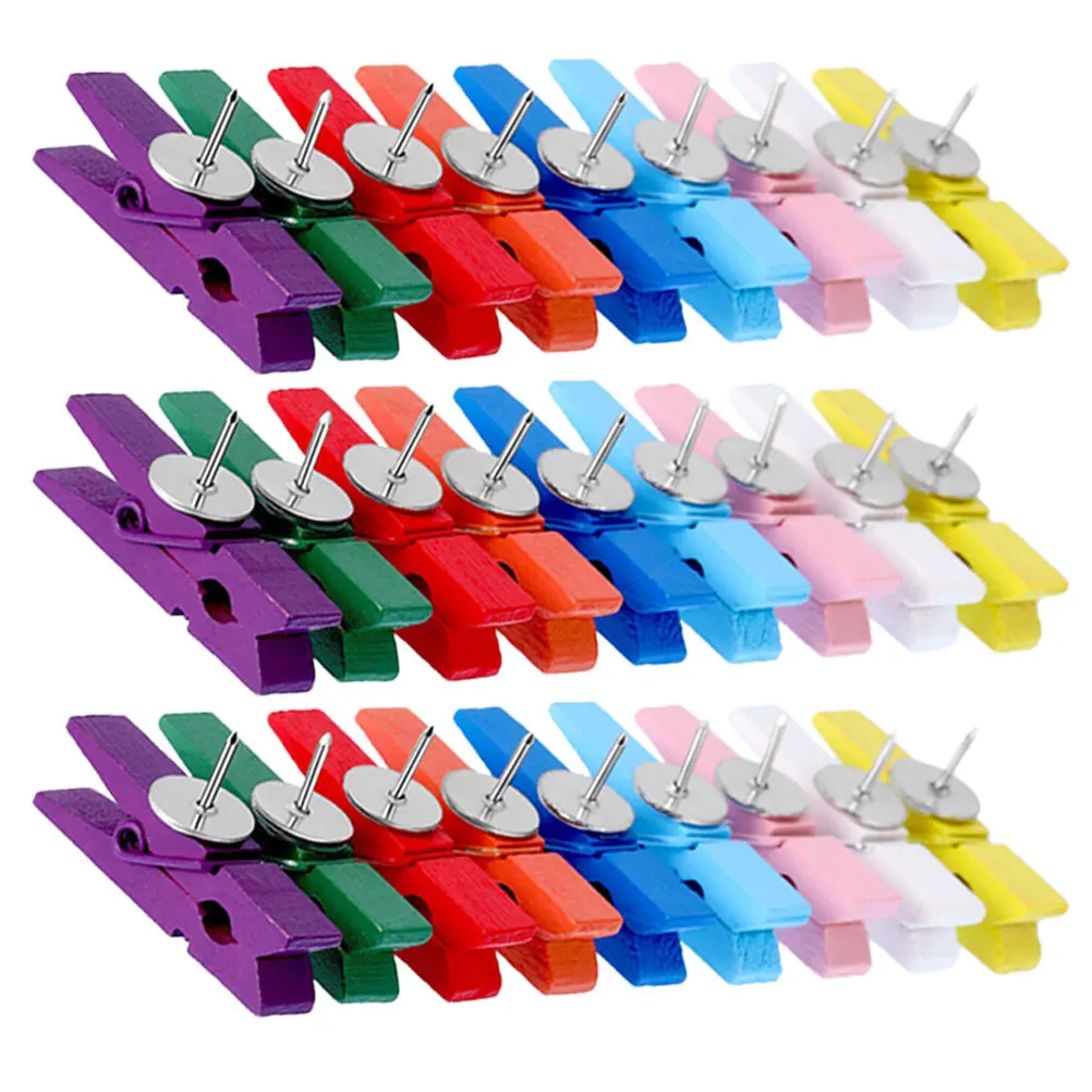 

50pcs Wooden Thumbtacks Assorted Colors Mini Clothespins For Cork Board Bulletin Board Photo Display Craft Art Projects Office
