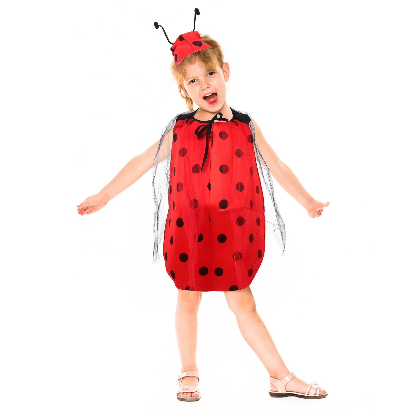 2pcs Girls Ladybug Dress Costume Set With Wings Headband Lightweight Party Outfit For Halloween Birthday Pretend