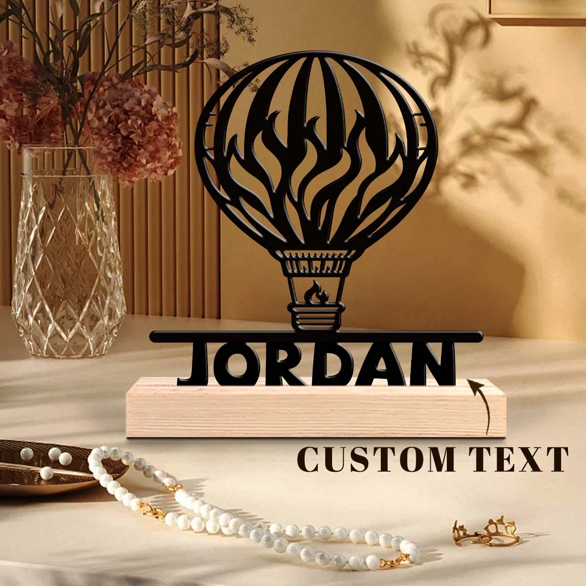 1pc Customizable Wrought Iron Desktop Decoration Custom Name With Wooden Base Decorative Gifts, Metal Statue Ornaments