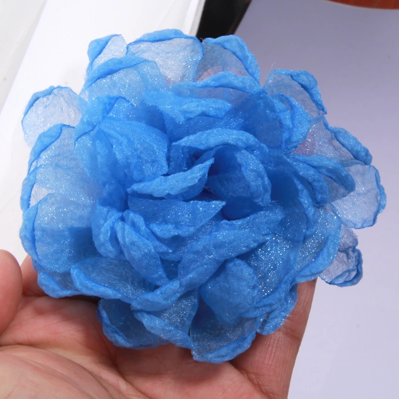 5Pcs 9cm Burned Edge Chiffon Artificial Fabric Flowers Headwear Wedding Dress Decoration Hair Accessories DIY Fake Flower